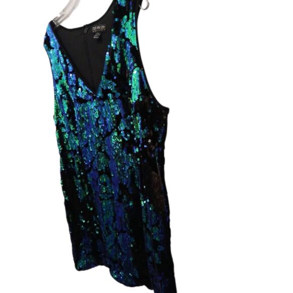 Forever 21 Mini Dress Sequin Plus 2X Green Iridescent Holiday Christmas NY Party - Picture 9 of 16